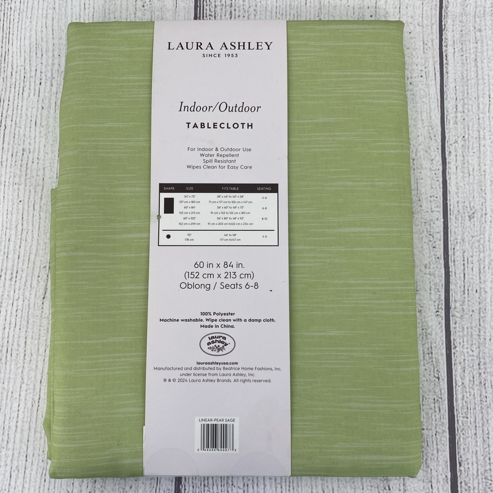 Laura Ashley Tablecloth 60x84 Lime Green Easy Care Indoor Outdoor Spring Summer - Picture 6 of 11
